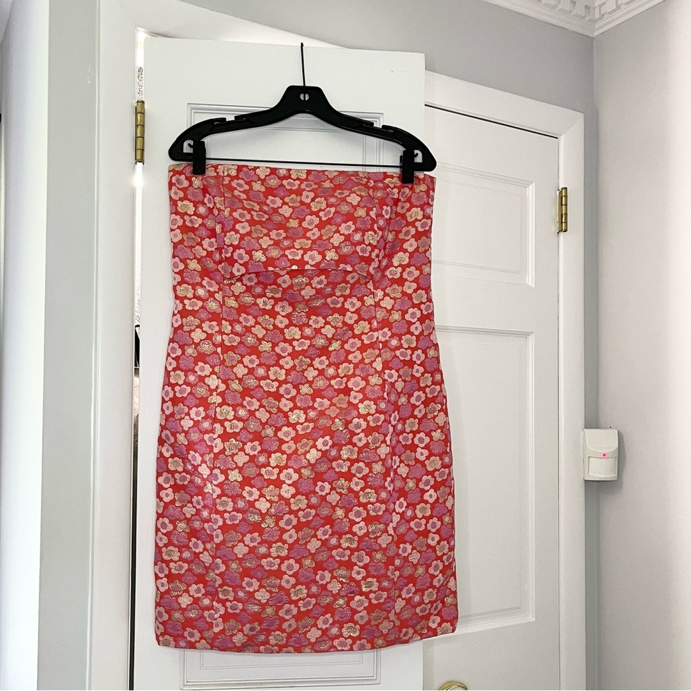 J. Crew Collection Silk Strapless Dress in Pink & Purple Floral